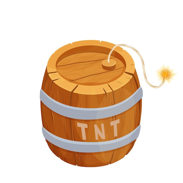 Tnt wooden barrel with detonator in comic cartoon style isolated on white