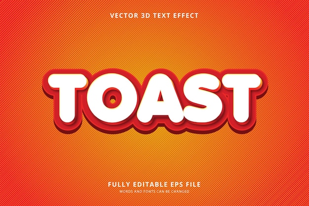 Toast 3d-teksteffect vector volledig bewerkbaar