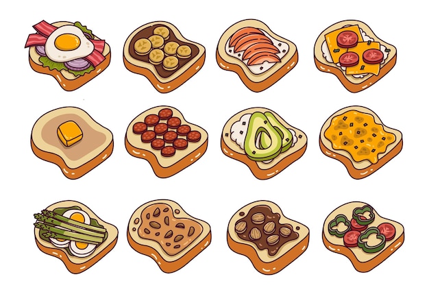 Toast bread toppings doodle vector illustration