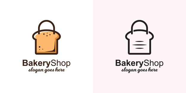 Pane tostato con borsa per modello di logo del negozio di panetteria con versioni di line art