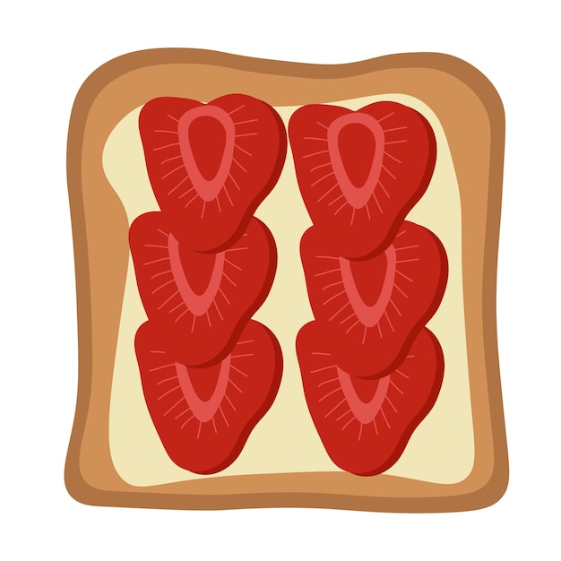 Vector toast met boter en aardbeien gezonde ontbijtsnack met bessen en fruit