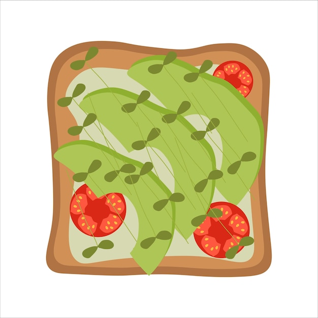 Toast met tomaten en avocado voor ontbijt platte vectorillustratie