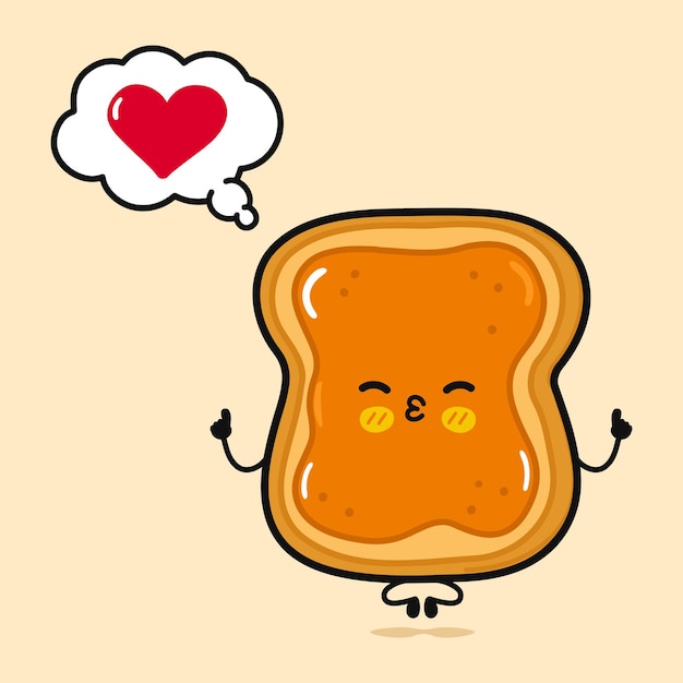 Vector toast piece of bread with peanut butter doing yoga