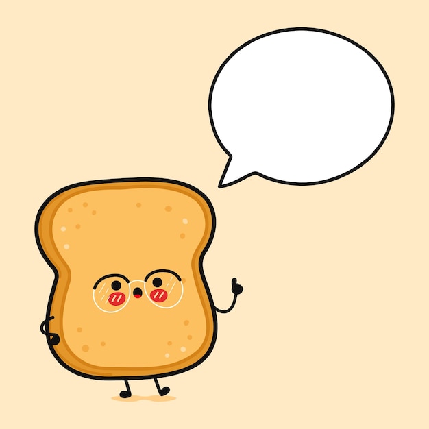 Toast stuk brood met spraak bubbels vector met de hand getekende cartoon kawaii personage illustratie icoon