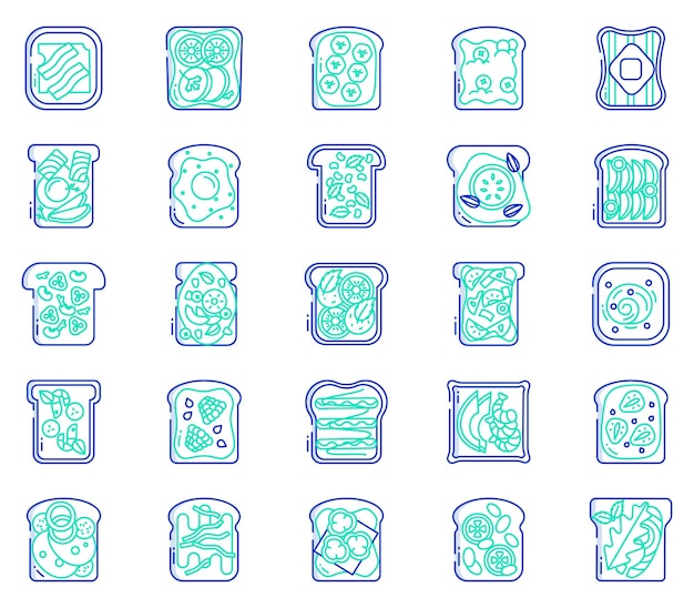 toast toppings, sneetjes brood Toast toppings icon set