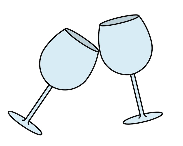 토스트 두 개의 와인 잔이 서로 충돌합니다 크리스탈 잔의 소리 만화 스타일