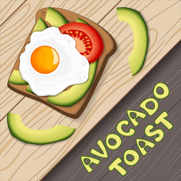 Toast with avocado and fried egg, with slices of tomato on bread. healthy diet food