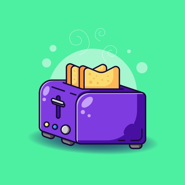 Toaster and bread vector cartoon icon illustration