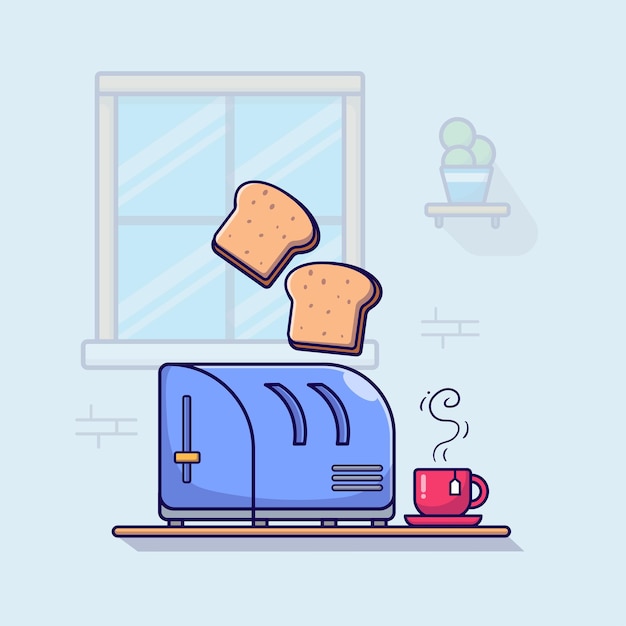 toaster flying bread and milk kitchen tools illustration vector isolated flat design