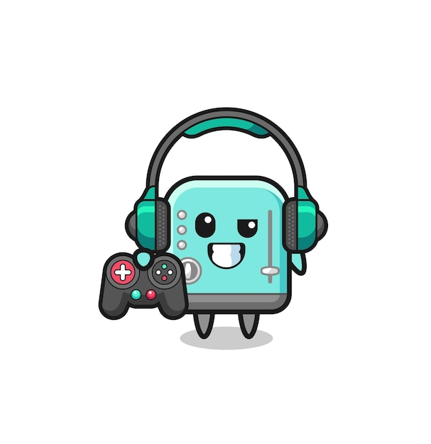 ゲームコントローラーを持ったトースターゲーマーのマスコット