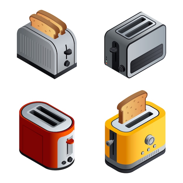 Toaster set. Isometric set of toaster vector