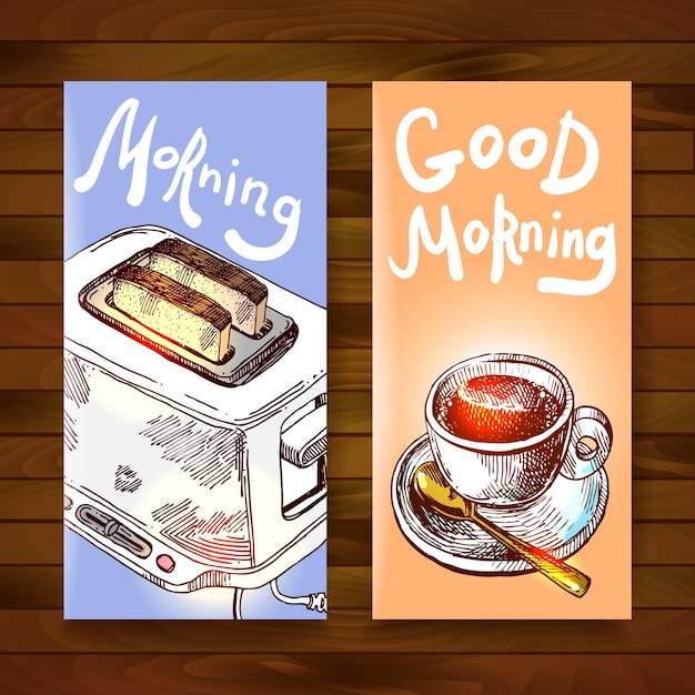 Toaster sketch vector illustration Hand drawn style Banners good morning