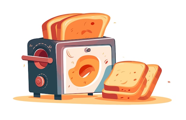 Vector toaster with hot toasts two bread pieces slices morning food in electric appliance kitchen tool isolated on white background vector cartoon illustration