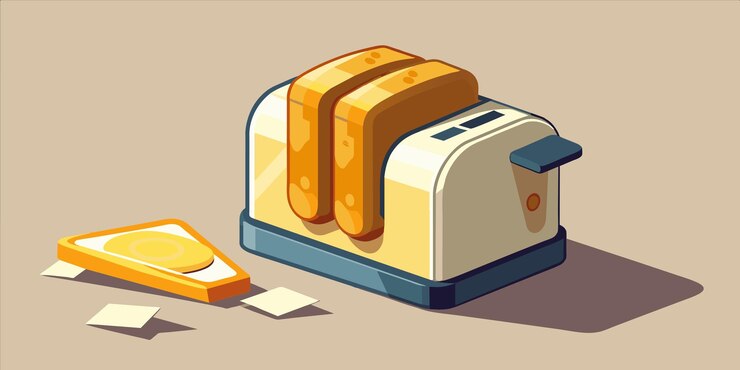 Vector a toaster with a yellow label that saystoasteron it