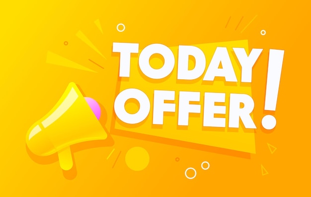 Today Offer Banner with Megaphone or Loudspeaker for Business, Marketing and Advertising in Social Media Networks, Important Announcement, Discount Offer or Sale Alert. Cartoon Vector Illustration