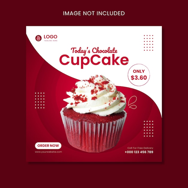 Il post sui social media del cupcake al cioccolato di oggi e il modello di banner di instagram di oggi