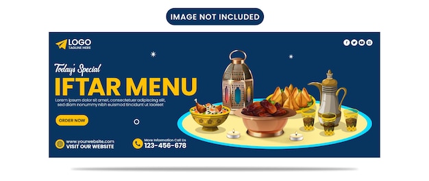 Vettore il design del modello di banner dei social media del menu speciale iftar di oggi