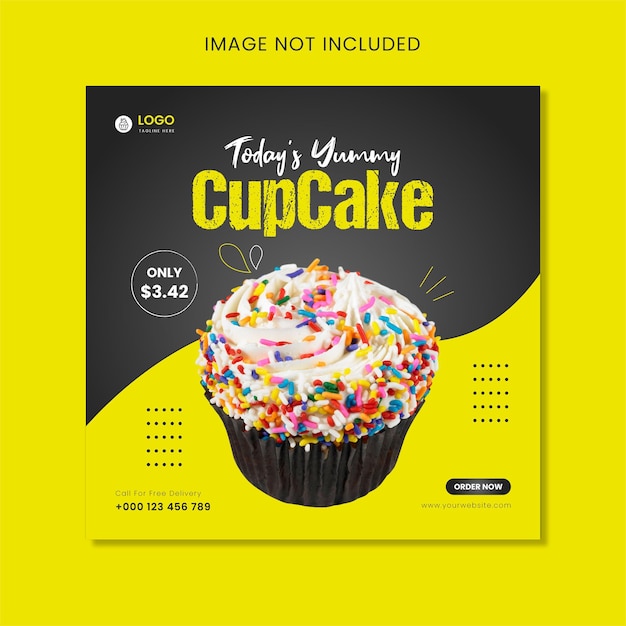 今日のおいしいカップケーキソーシャルメディアの投稿とInstagramのバナーデザインテンプレート
