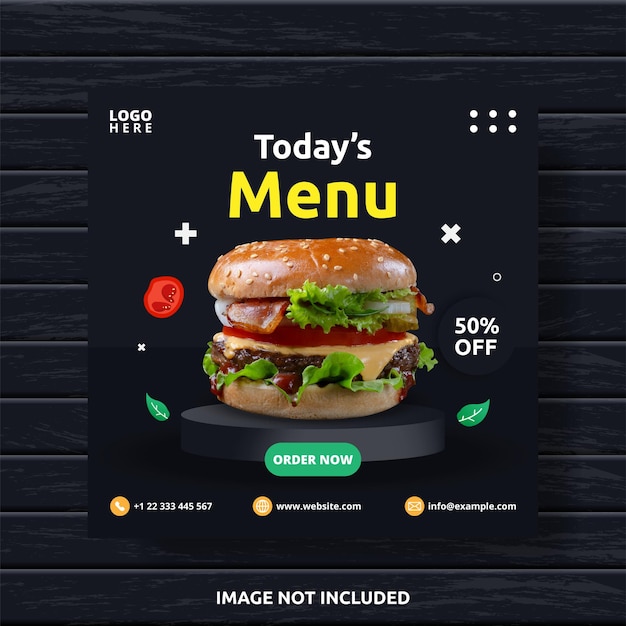 Vector todays menu burger social media square post banner template