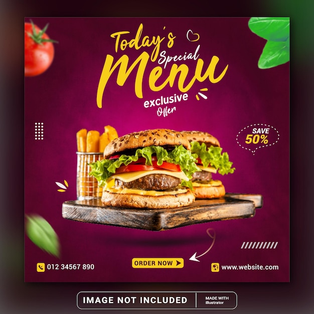 Todays special menu banner restaurant social media banner template or square Flyer