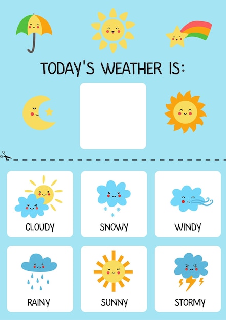 Modello meteo di oggi per bambini. grafico del tempo.