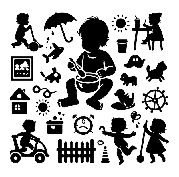 Toddler child activity silhouettes illustration
