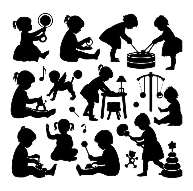 Toddler child activity silhouettes illustration