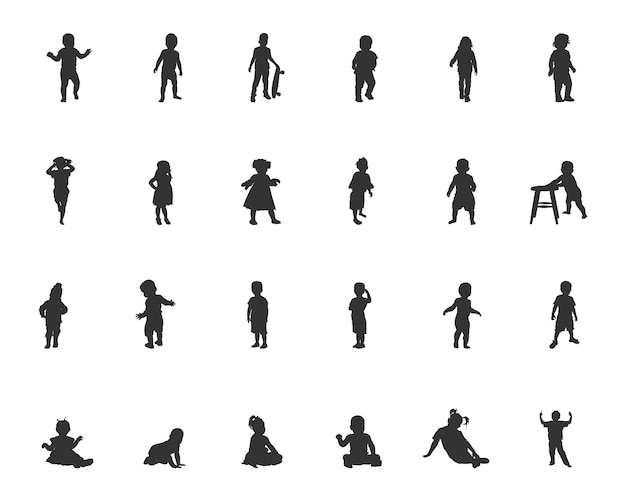 Toddler silhouette Children silhouettes Kids silhouetteToddler SVG Toddler vector set