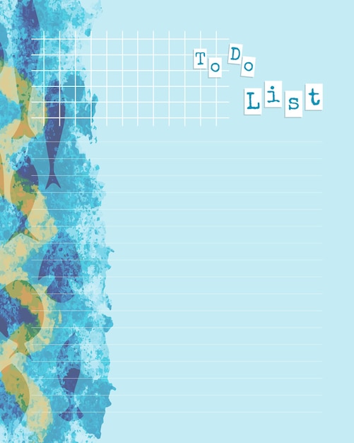 Шаблон списка дел с линиями для написания напоминаний о планах на морскую тему море с рыбой ва