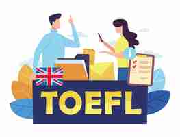 Vector toefl word concept test of english as a foreign language flat style vector illustration concept