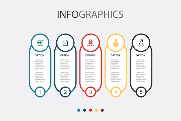 Toegang document wachtwoord gebruiker intranet iconen infographic ontwerpsjabloon creatief concept met 5 stappen