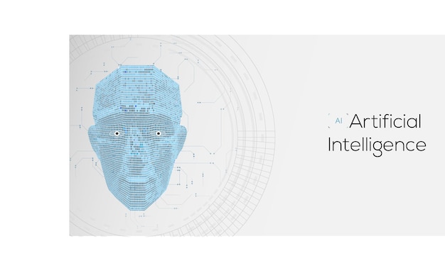 Toekomst van kunstmatige intelligentie AI Menselijk gezicht met AI-tekst gemaakt door digitaal
