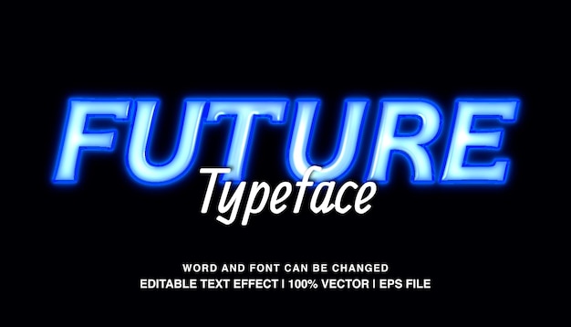 Toekomstig lettertype bewerkbaar teksteffect sjabloon blauwe neonlicht futuristische tekststijl