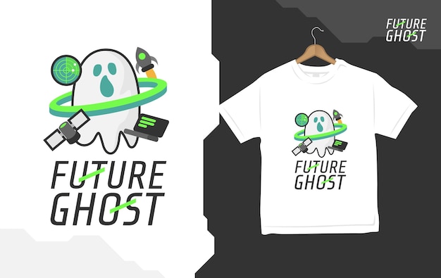 Vector toekomstige spookastronaut platte t-shirt illustratie