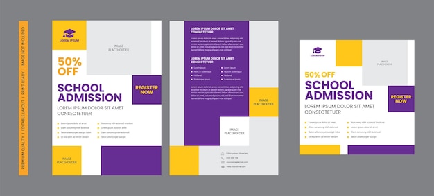 Toelating flyer-brochure en social media-sjabloon voor schoolonderwijs. online onderwijs