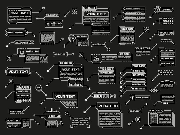 Toelichtingen Technologie toelichting sjabloon digitale informatie frames Computers futuristische tekstvak info hud stijl display Cyber netjes vector collectie