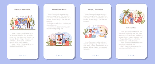 Toerisme expert mobiele applicatie banner set. Geïsoleerde vectorillustratie