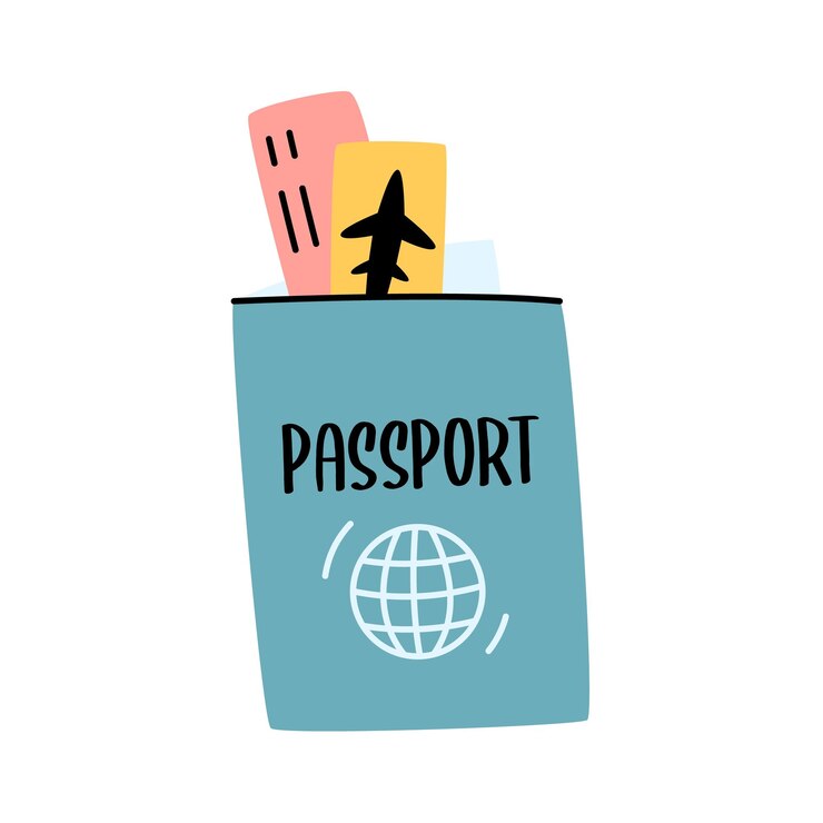 Toeristen artikelen paspoort instapkaart en vliegticket Toerisme en reizen met het vliegtuig concept