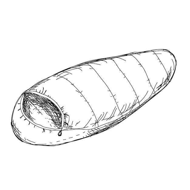 Toeristische slaapzak schets gravure vectorillustratie camping uitrusting deken om te slapen