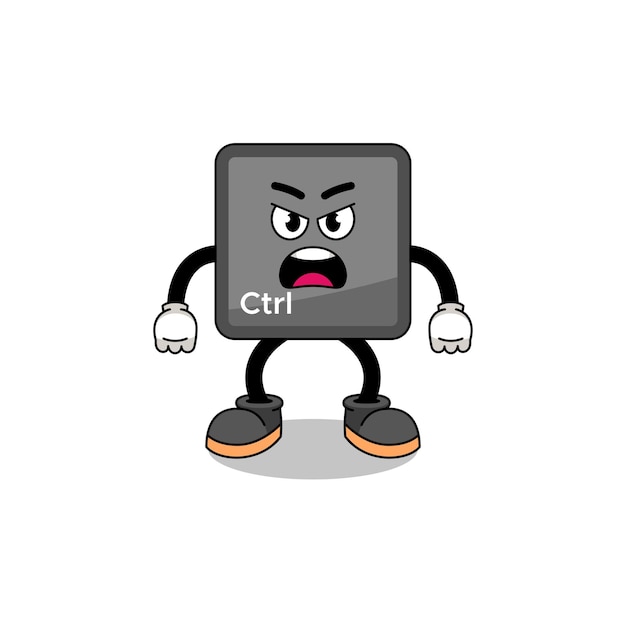 Toetsenbord bedieningsknop cartoon afbeelding met boze uitdrukking karakter ontwerp
