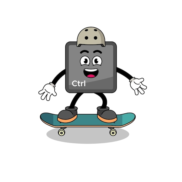 Toetsenbordbedieningsknopmascotte die een skateboardkarakterontwerp speelt