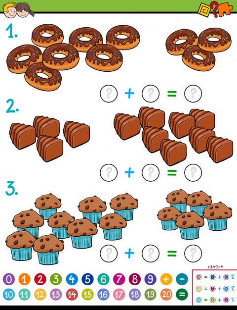 Toevoegingsberekening puzzelspel voor kinderen met snoepjes