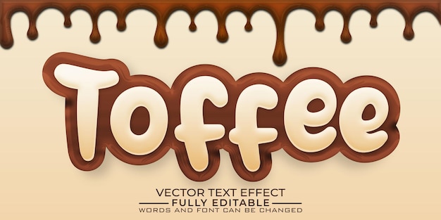 Modello di effetto di testo modificabile vettoriale al cioccolato toffee