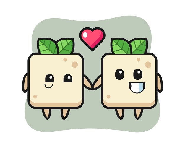 Vector tofu cartoon character couple with fall in love gesture, cute style design for t shirt