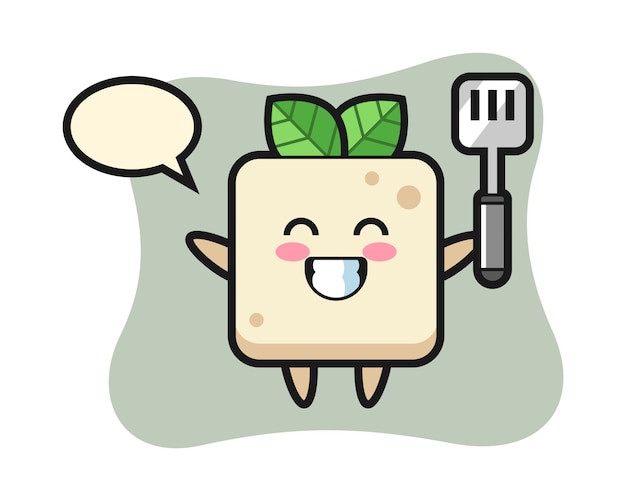 Tofu character illustration as a chef is cooking, cute style design for t shirt