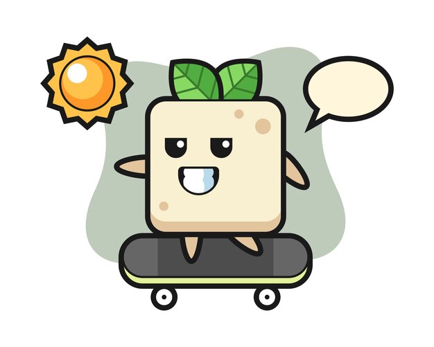 Illustrazione del personaggio del tofu cavalcare uno skateboard, design in stile carino per maglietta