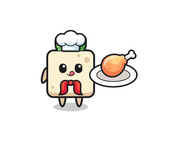 Personaggio dei cartoni animati dello chef di pollo fritto con tofu, design carino