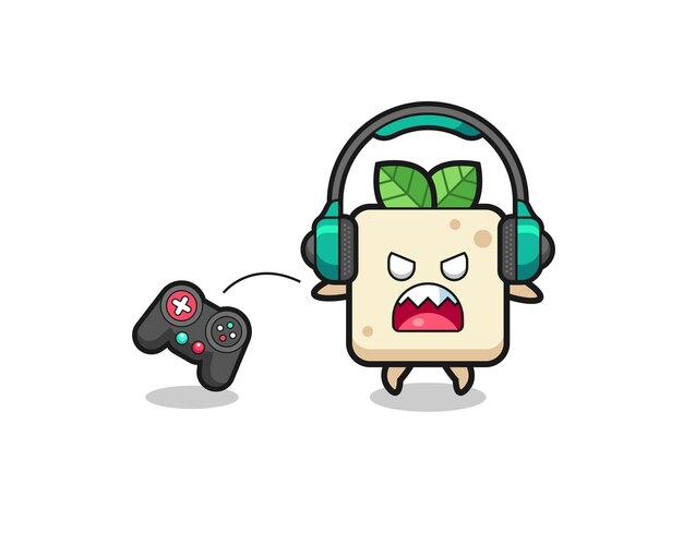 Tofu gamer mascot is angry , cute design