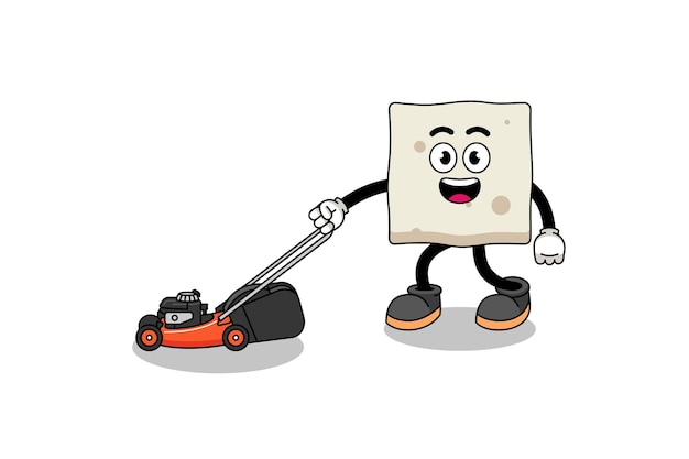 Tofu illustration cartoon holding lawn mower character design