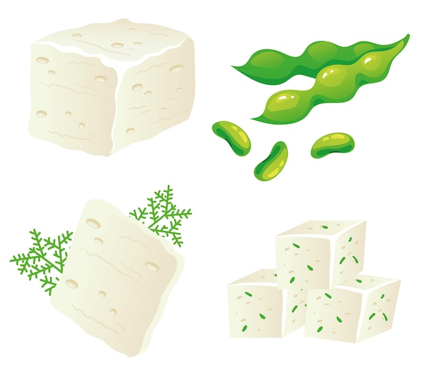 Vector tofu kaas geïsoleerde set platte grafisch ontwerp element illustratie